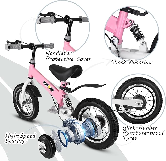 Balance Bike 2 in 1,The Dual Use of a Kids Balance Bike and Kids Bike,12 14 Inches for 2-6 Years Old,with Shock Absorbers, Fenders, Pedals, Auxiliary Wheels