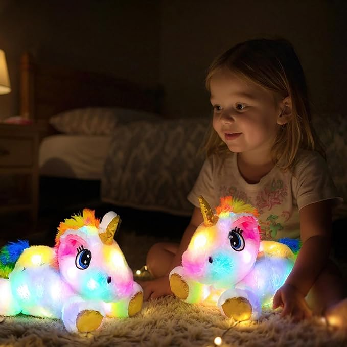 Cuteoy Light-up Plush White Unicorn LED Stuffed Animal Birthday Christmas Plushies Toy Gifts for Kids Toddler Girls, 15"
