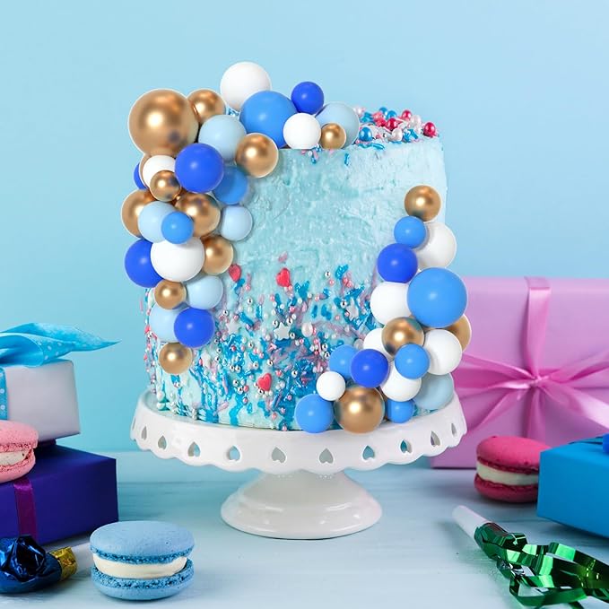 75 Pieces Cake Balls Topper Decorations Foam Cupcake Topper Mini Balloon Cake Topper Balls Cake Picks for Cake Deco Birthday Party Wedding（Blue Gold White Series）