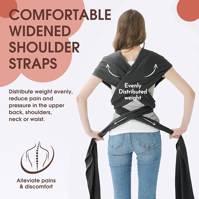 Acrabros Baby Wrap Carrier,Hands Free Baby Carrier Sling,Lightweight,Breathable,Softness,Perfect for Newborn Infants and Babies Shower Gift,Heather Grey