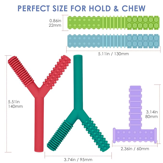 ERKOON Sensory Chew Toys for Autistic Children, 5 Pack Silicone Chewy Tube Oral Motor Tools for Sensory Kids with Autistic, Biting ADHD, SPD, Nursing Teething Toys
