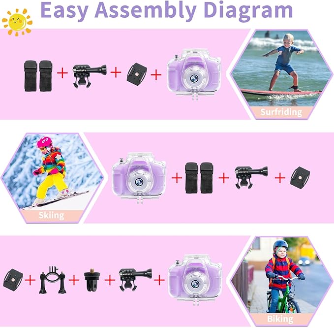 Kids Camera Waterproof Underwater Camera for 3-12 Year Old Boys Girls 2 Inch IPS Screen 1080P HD Digital Kids Video Camera Indoor Outdoor Action Cameras Best Christmas Birthday Gifts