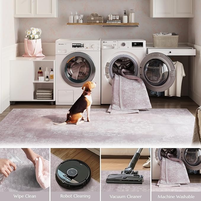 jinchan Vintage Floral Runner Rug 2x7 - Machine Washable Distressed Design Non-Slip Low-Pile Soft Thin Carpet for Hallway Kitchen Farmhouse Bedroom Entryway Laundry Room (2x7ft,Orchid)