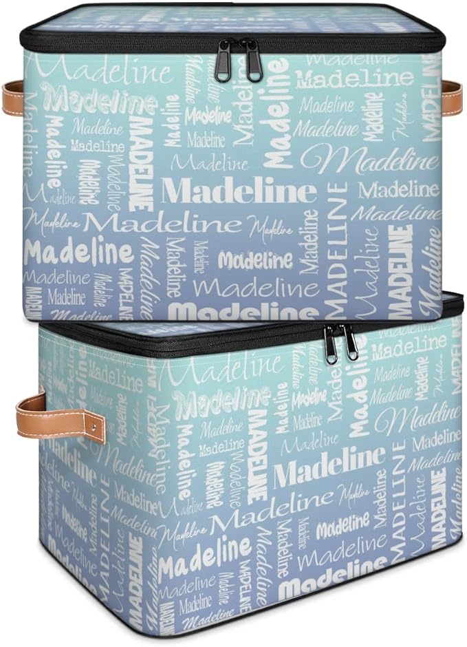 Custom Storage Basket with Name, Personalized Storage Bins with Zipper Lid, Foldable Fabric Storage Box Large capacity with Handle Green Blue Gradient