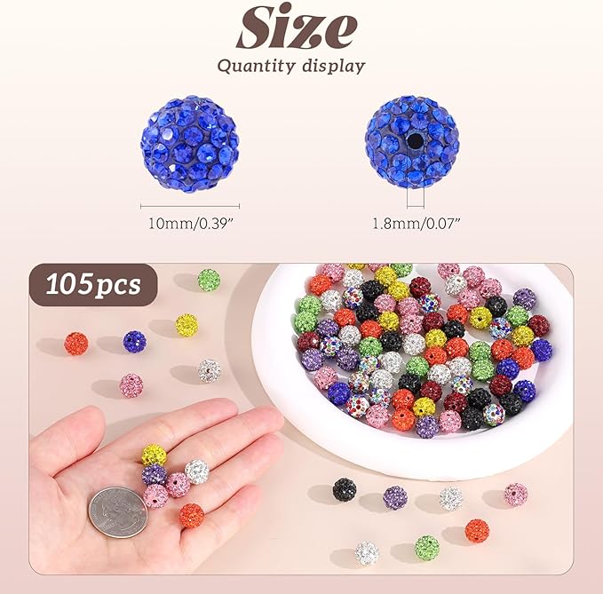 105pcs 10mm Rhinestone Beads for Jewelry Making, Dark Green Shiny Round Disco Ball Beads Bulk, Sparkle Crystal Clay Christmas for Bracelet Baseball Necklace Earring Crafting and DIY