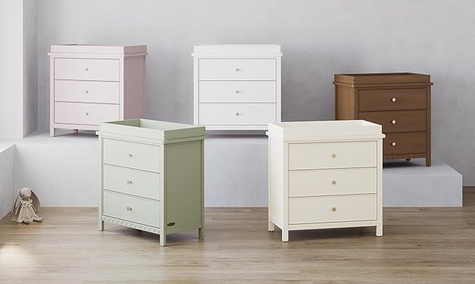 Graco Sasha 3-Drawer Chest with Changing Table Topper (White) – GREENGUARD Gold Certified, Nursery Bedroom Wood Chest with Spacious Storage, Interlocking Drawer System, Pre-Installed Tracks