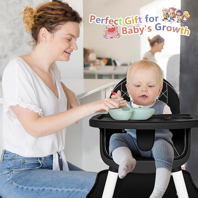 6 in 1 Baby High Chair for Babies and Toddlers, Booster Seat, Kids Learning Table & Chair (Black)