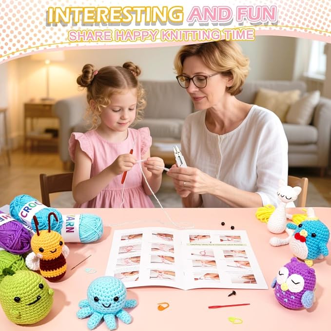 6 PCS Crochet Animal Kit –2026 DIY Amigurumi Crochet Kit for Beginners, Knitting Crochet Kit For Kids Adults , Knitting Kit with detailed videos tutorials, Yarn, Hook, Best Gift For Crochet Lovers