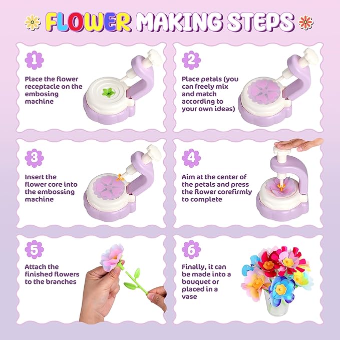 Hetbls Fabric Flower Bouquets Toys, Arts and Crafts Kits for Kids Age 3-12, Educational Gifts for 3 4 5 6 7 8 9 10 11 12 Year Old Toddler Girls, Great for B-Day Birthdays Activities Holidays Parties