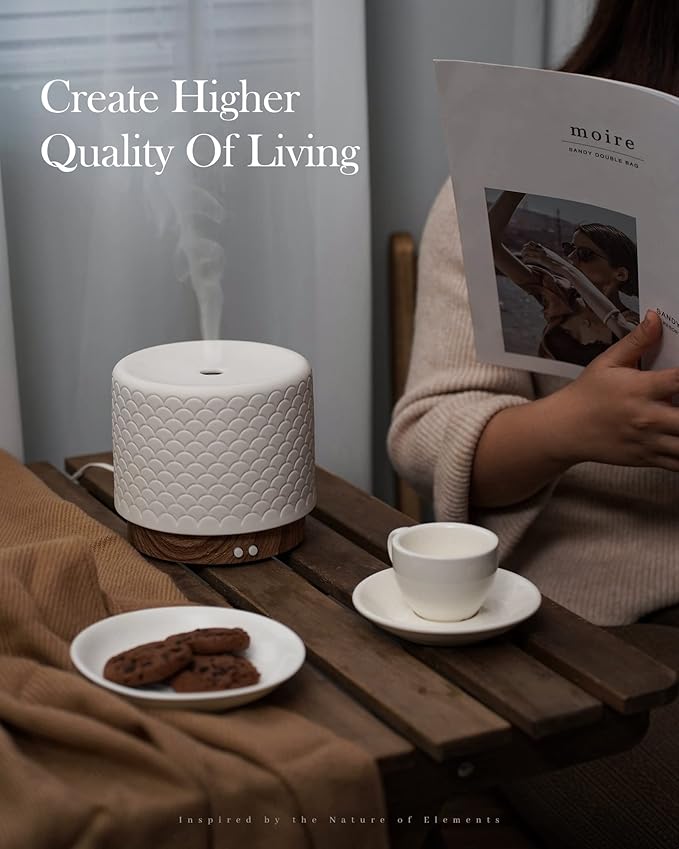 Essential Oil Diffuser, Aesthetic Ceramic Diffusers for Essential Oils,Ultrasonic 280ml Aroma Fragrance Diffuser with Cool Mist Humidifier Deffuser for Home,Office,Yoga,Bathroom,Modern Commercial