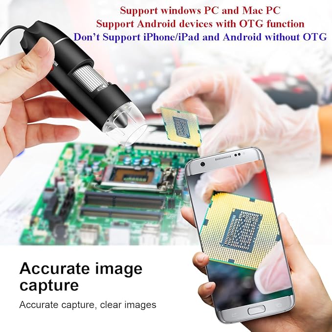 Digital USB Microscope Camera, 40X to 1000X, with Metal Stand & Carrying Case, Compatible with Android, Windows, Linux, Mac, Portable for Kids, Students, Adults