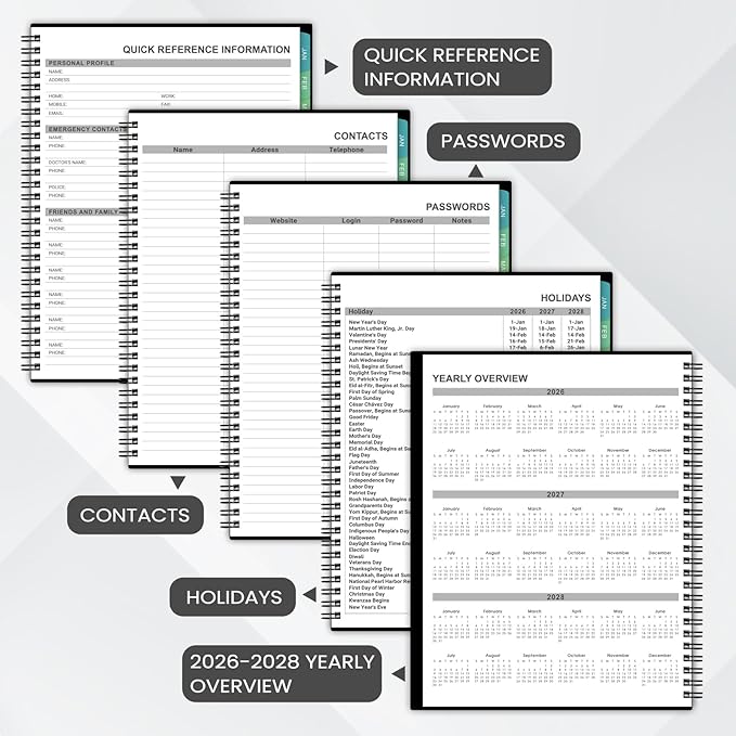 2026 Monthly Planner - 2026 Planner/Calendar, JAN 2026 - DEC 2026, Monthly Planners with Colorful Tabs, Planners for Daily Organizing - Waterproof Cover (8" x10", Notes Pages, Black)