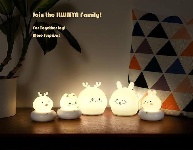 Kids lamp, Bunny Night Light, Toddler Night Light, Rechargeable & Dimmable with 30 mins Timer Function, Safe Silicone Material for Kids to Play with,【9 Colors】