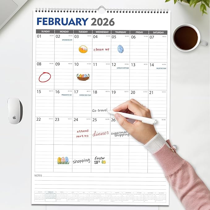 GuassLee Large Wall Calendar 2025-2026, 22"x15" Vertical Wall Calendar 2025, Jun. 2025 to Dec. 2026, 19-Month Paper Hanging Planner Wall with Julian Date for Office Home Planning & Organizing