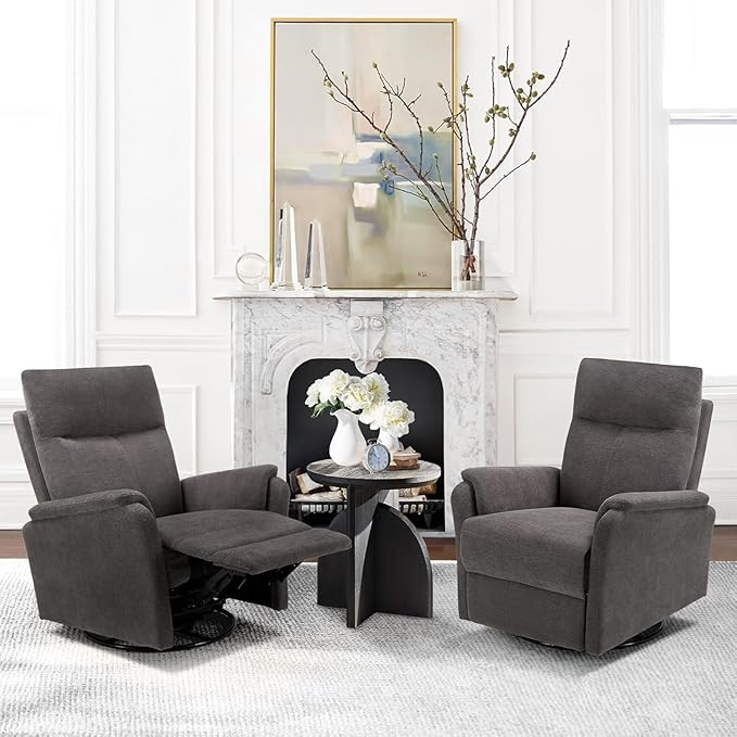 COLAMY Swivel Recliner Chair with Footrest, Strong Glide Chair High Back with Double-Layer Cushion, Rocker Recliner for Nursery & Living Room, Bedroom, Charcoal