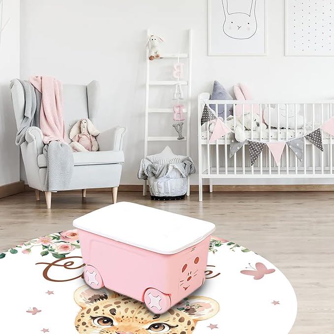 Custom Nursery Crib Bedding Set: Personalized Name 4 Piece Floral Leopard Design Baby Crib Sets for Girls - Toddler Double Layer Blanket Set, Comfortable Crib Bed Sheets for Baby Toddlers