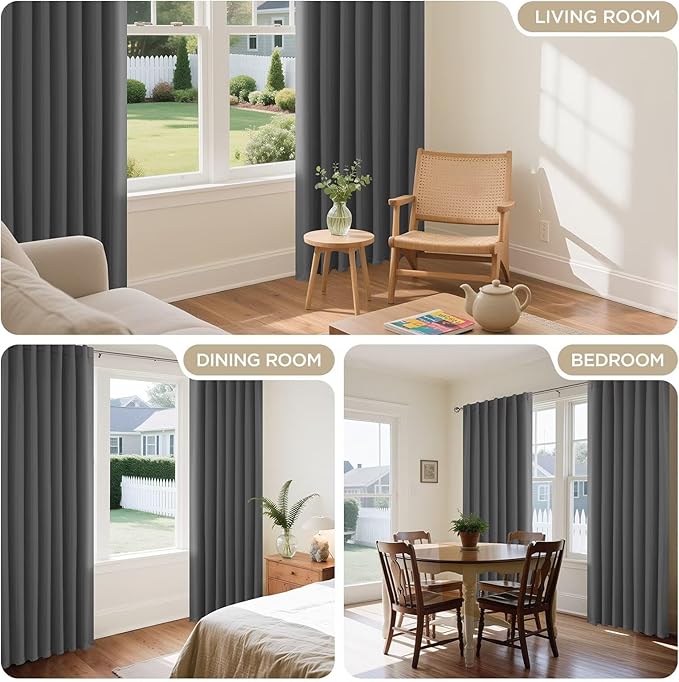 Joydeco 90 Inch Blackout Curtains for Bedroom, Thermal Insulated Black Out Curtains, Room Darkening Drapes for Living Room Window Rod Pocket Back Tab (W37 x L90 Inch, Light Grey)