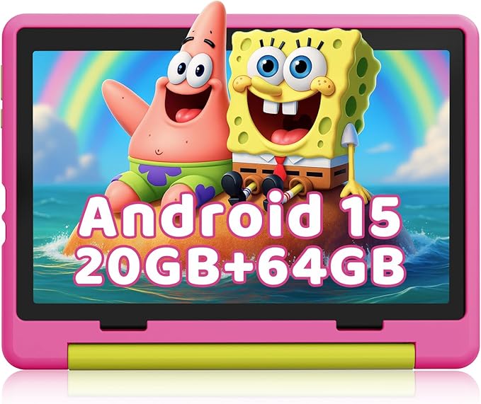 Kids Tablet,Android 15 Tablet with HD Display,10.1 inch,Parental Control & Kids Mode, Octa-Core, GMS Certified,20GB RAM 64GB ROM,1TB Expandable, 5000mAh Battery, Dual Camera, Protective Case,Pink