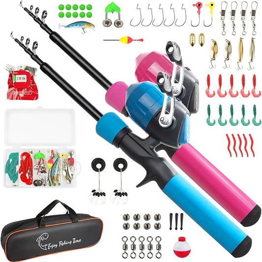 Kids Fishing Pole Kit, 59'' Telescopic Rod and Reel Beginner Combo with Spincast Reel,Tackle Box, Carrier Bag,Fishing Gear for Boys,Girls, Toddler,Youth