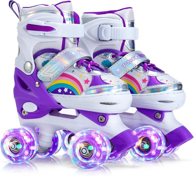 Girls Roller Skates for Kids Beginners 4 Size Adjustable Roller Skates, Light UP 8 Wheels for Girls Roller Skate Fun Illuminating Roller Skate for Kids Boys patines para niñas