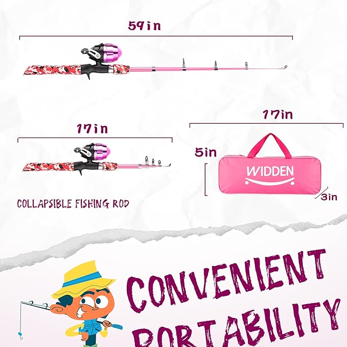 Kids Fishing Pole, Portable Telescopic Kids Fishing Poles for Boys and Girls, Fishing Rod and Reel Combo Kit with Tackle Box, and Fishing Net, Best Fishing Pole for Toddler Youth