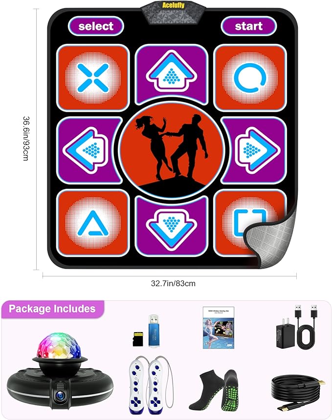 Eletrionic Dance Mat for TV with HD Camera, Non-Slip Dance Pad for Girls Boys, Dance Game Mat Xmas B-Day Gifts for Kids Adults (Black)