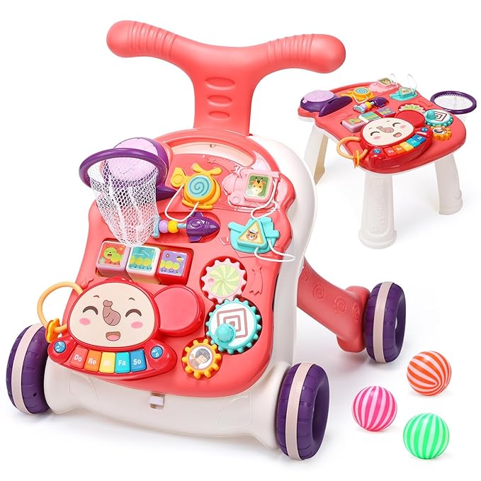 CUTE STONE Baby Walker for Boys Girls, 2 in 1 Sit-to-Stand Learning Walker and Activity Center, Baby Walking Toy, Early Learning Push Toy Gift for Infant