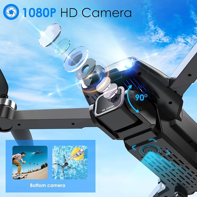 Drone with Camera, 1080P FPV Foldable Drone with Brushless Motor, One Key Take Off/Land, Altitude Hold, 360° Flip, Gravity Control, 2 Batteries, 3 Speeds Mini Drone for Kids Beginners