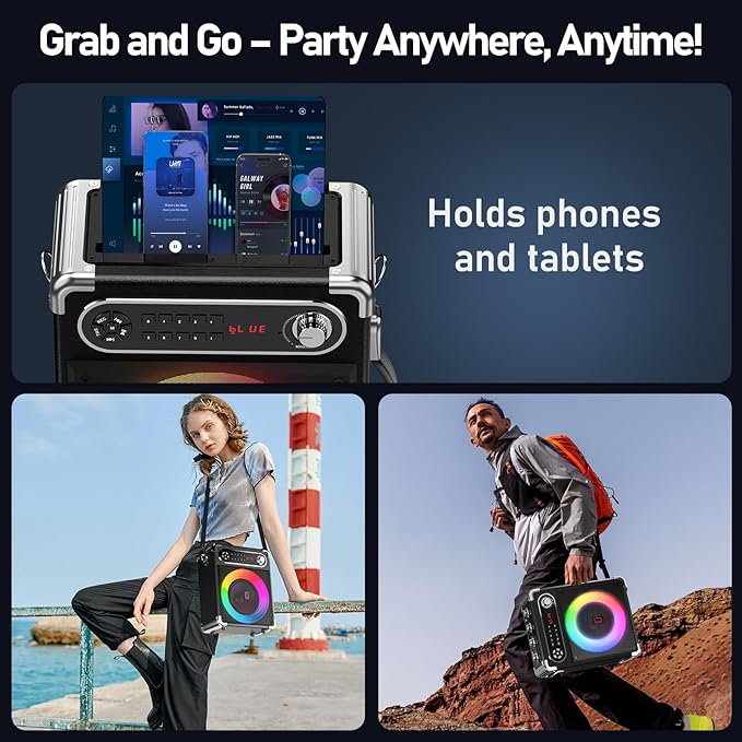 Karaoke Machine with 2 Wireless Microphones,【Upgraded 6.5"Woofer & 2"Tweeter】Portable Bluetooth 5.3 Karaoke Speaker, PA System with Bass/Treble/Echo Adjustment, Supports USB/AUX/TF/TWS for Home Party