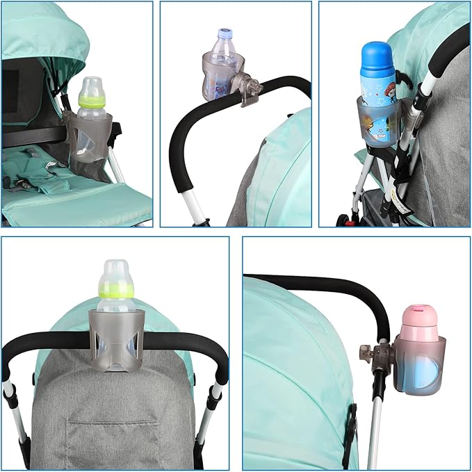 Accmor Universal Cup Holder, Stroller Cup Holder, 360° Rotatable Large Caliber Designed Bottle Holder for Stroller, Bike, Wheelchair, Walker, Scooter, Transparent Grey