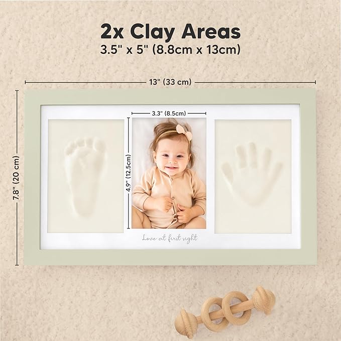 Baby Hand and Footprint Kit - Clay Handprint Keepsake Frame, Newborn Nursery Picture Frame, Personalized New Mom Gifts for Baby Shower & Registry (Sage)