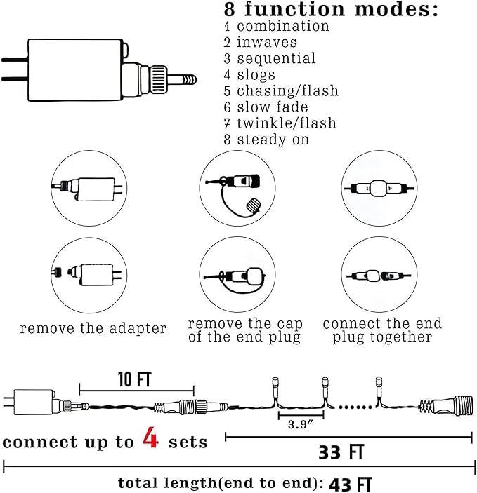 Dazzle Bright Green Christmas String Lights, 100 LED 33 FT Halloween Lights with 8 Modes, Waterproof Christmas Decorations for Indoor Outdoor Holiday Party Home Tree Decor