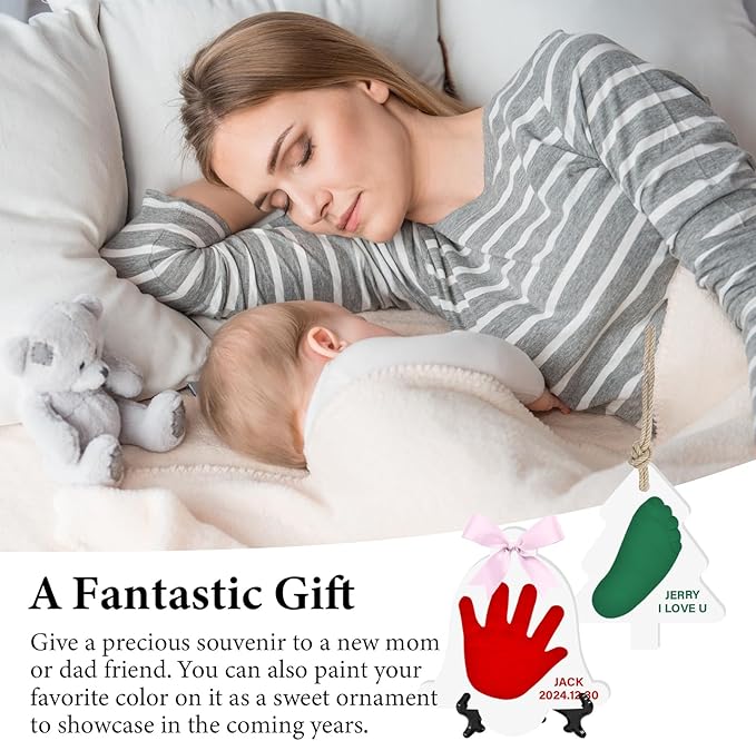 Baby Hand & Footprint Keepsake Kit - Personalized Handprint Footprint Ornament for Newborn Babies, New Mom Gifts, Baby Shower & Registry, Nursery Picture Frame, Pet Paw Print Ornament