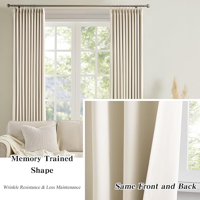KEQIAOSUOCAI Custom Made Pinch Pleat Curtains 92 Inches Long 2 Panels Set, Elegant Decorative Pleated with Hooks Memory Pleat Cute Track Neutral Curtains for Bedroom Office 40x92