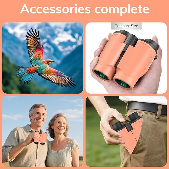 Compact Binoculars for Adults High Powered - OPAITA 20x32 Small Binoculars for Adults Kids with Low Light Vision for Hunting Cruise Ship Travel Concert Hiking Orange