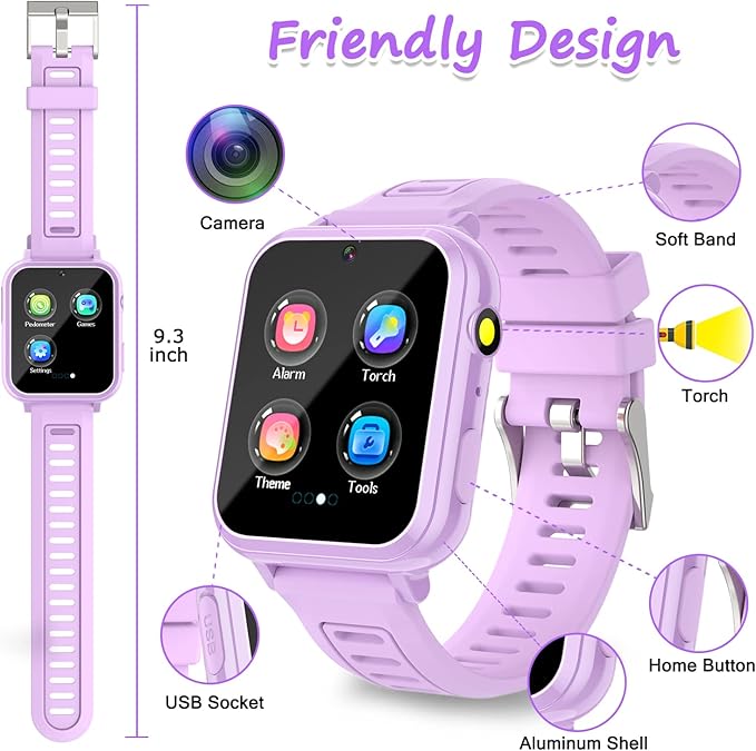 Kids Smart Watch Girls Gifts for Age 5-12, 24 Puzzle Games HD Touch Screen Watches with Video Camera Music Player Pedometer Flashlight 12/24 hr Birthday Gift 6 7 8 Year Old Girl