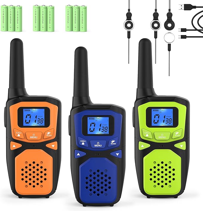 Adult Walkie Talkie WokTok Long Range Rechargeable Portable Two-Way Walkie Talkie, Hiking Accessories, SOS Sirens, NOAA Weather Alarms, Kid's Toys, Easy-to-Use Rechargeable Walkie Talkies,3 Pack