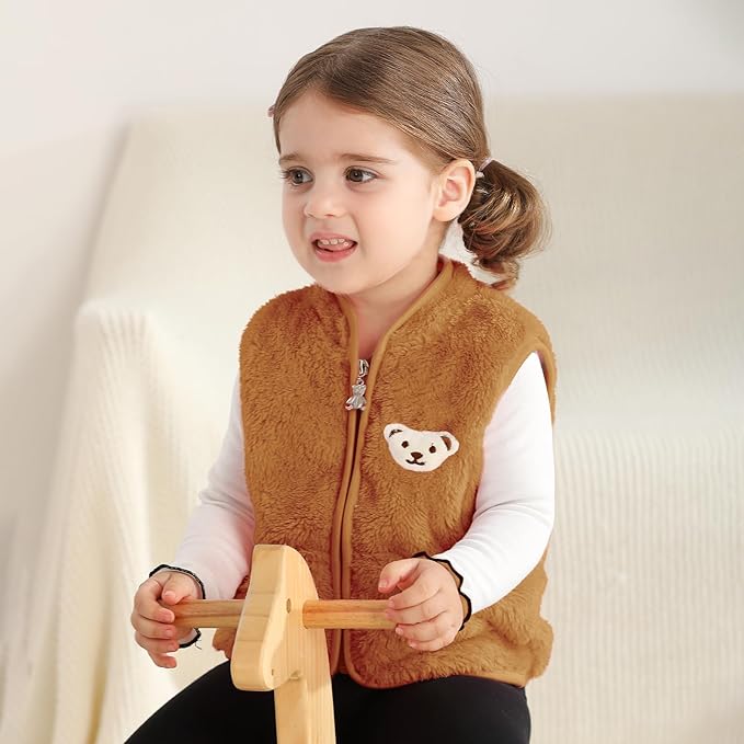 Baby Boys Girls Fleece Vest Zip Up Cute Bear Jackets Fuzzy Fall Winter Warm Clothes Newborn Outwear for Toddler Infant