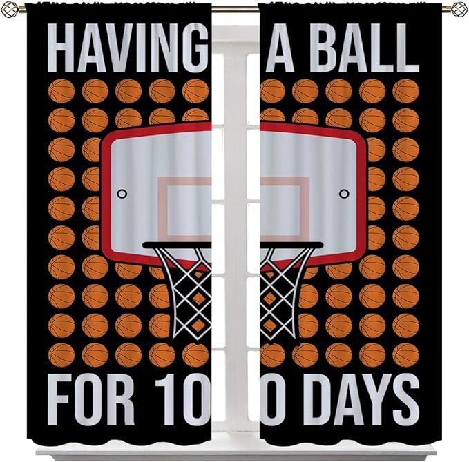 Basketball Blackout Curtains for Boy Girl Room Darkening Decor,Sports Themed Hoop and Many Basketballs Bedroom Living Room Home Rod Pocket Thermal Insulated Window Curtain/Drapes Panel,42x63 Inch…