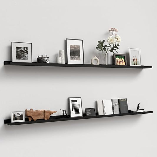 70.9 Inches Long Floating Shelves, 2 Set Modern Wall Shelf for Bedroom, Nursery Book Shelf with Lip, Picture Ledge Shelf for Wall Decor Living Room Bathroom Kitchen - Black