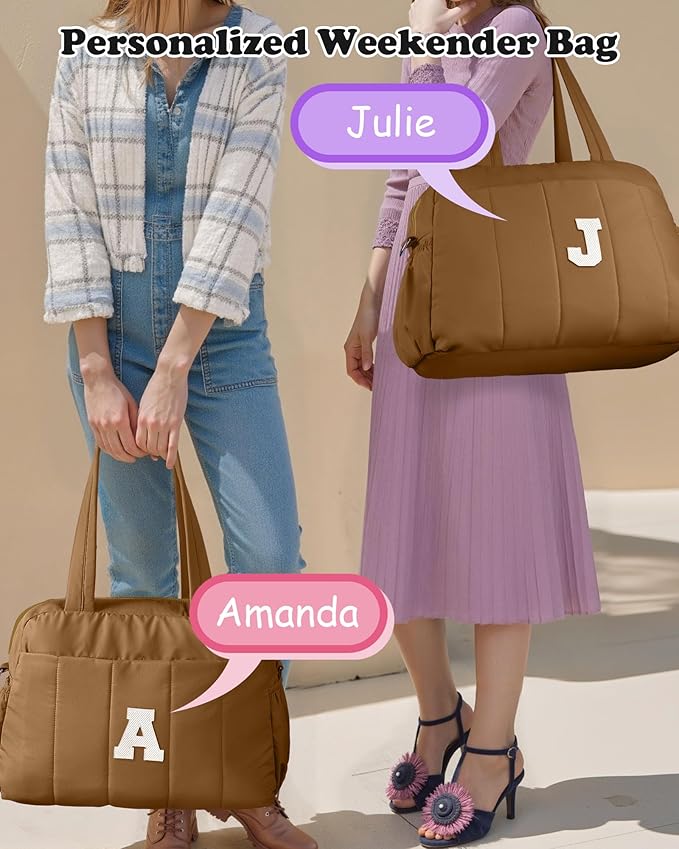 Girly Gift for Women-Duffle Bag with Letter, Carry On Bags for Women，Overnight Bag with Wet Pocket，Lightweight Travel Bags Personalized Gym Tote with Makeup Pouch