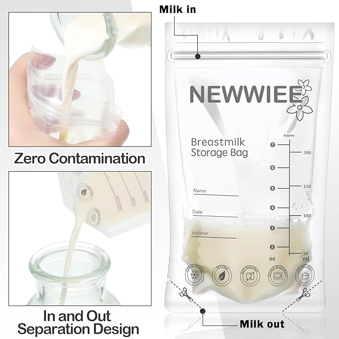 600 Count Breastmilk Storage Bags 7oz Breast Milk Bags for Breastfeeding Self Standing Breastmilk Storing No Leak Double Seal Freezer Storage for Refrigeration and Freezing(Gray)