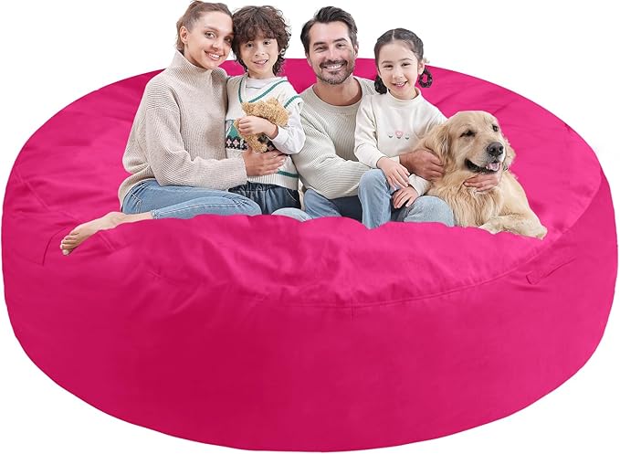 7FT Bean Bag Chair, Large Bean Bag Chairs with Memory Foam Filled, Fluffy Beanbag Sofa with Dutch Velvet Cover, Round BeanBag Chairs for Living Room, Playroom - Pink