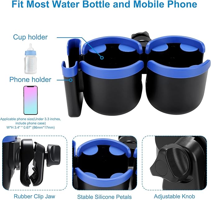 Accmor Stroller Cup Holder with Phone Holder, Bike Cup Holder, Universal Cup Holder for Uppababy Nuna Doona Strollers, 2-in-1 Cup Phone Holder for Stroller, Bike, Wheelchair, Walker, Scooter