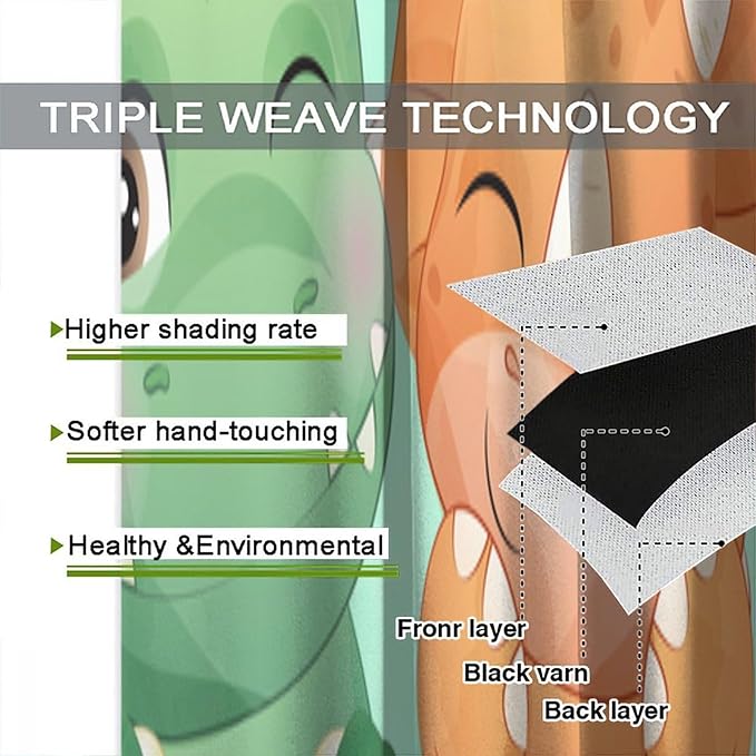 Kids Dinosaur Curtains for Boys Girls Bedroom Decor Cartoon Dino Colorful Cute Funny Animal Printed Blackout Rod Pocket Window Drapes for Baby Nursery Playroom Living Room W21xL63in 2 Panels