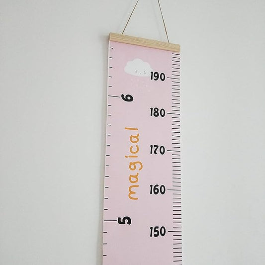 Kids Growth Chart, Wood Frame Fabric Canvas Height Measurement Ruler from Baby to Adult for Child's Room Decoration 7.9 x 79in (7.9 x 79in, Pink - Cloud)