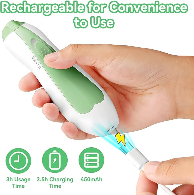 Baby Nail Trimmer Electric, 6 in 1 Rechargeable Baby Nail Clippers Manicure Set Grooming Kit for Toddler Infant or Adults (Green)