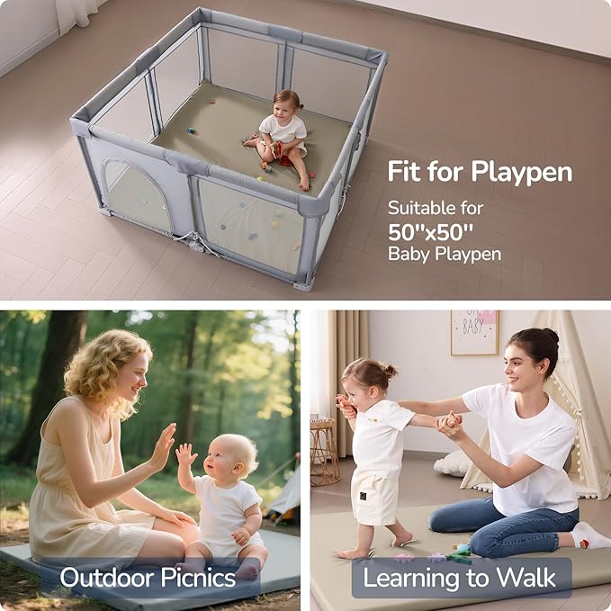 Baby Play Mat for Floor,1.3'' Thick Memory Foam Play Mat,Soft PU Leather Muscle Mat Rug,Cushioned & Waterproof Playpen Mats,Non Slip Crawling Padded Tummy Time Mat for Toddlers,Infants,Kids