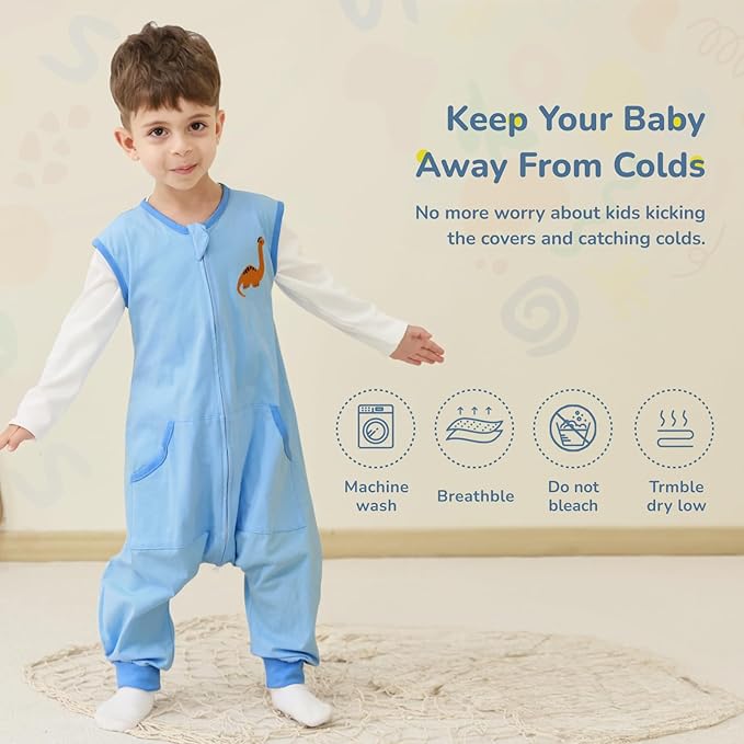 Baby Toddler Sleep Sack with Feet 2.5 TOG Winter, Wearable Blanket with Legs, Toddler Sleeping Sack Long Sleeve (Dinosaur, 12M-2T)