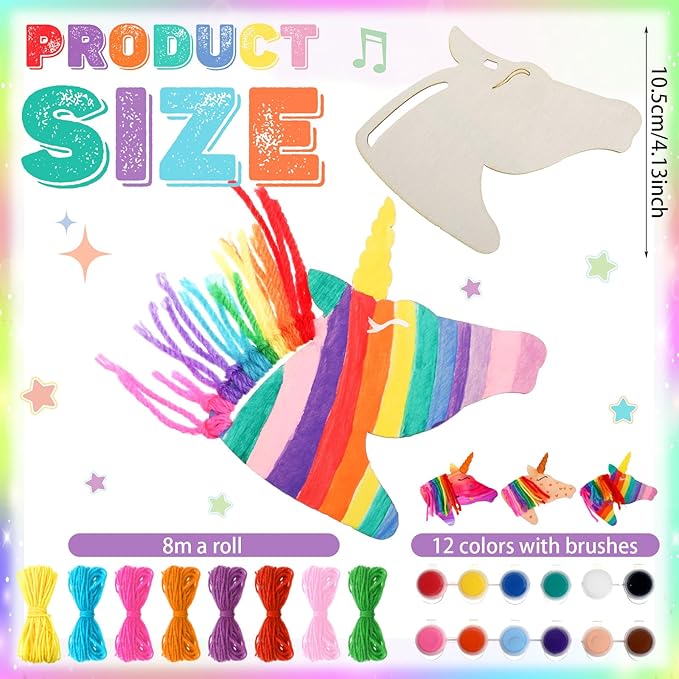 Geelin 24 Pcs Christmas Wooden Horse Craft Western Ornament Unfinished Wooden Cutouts Horse Painting Kit Unicorn Ornament DIY Cowboy Craft Paint Your Own Art for Christmas Party Favors(Unicorn)